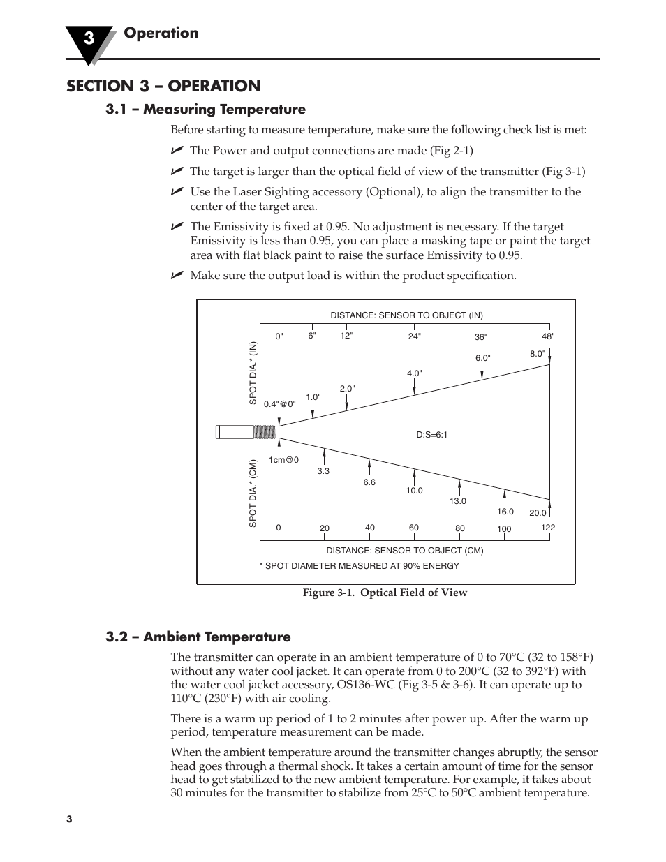 Operation, 1 – measuring temperature, 2 – ambient temperature | Omega Engineering OS136 User Manual | Page 8 / 16