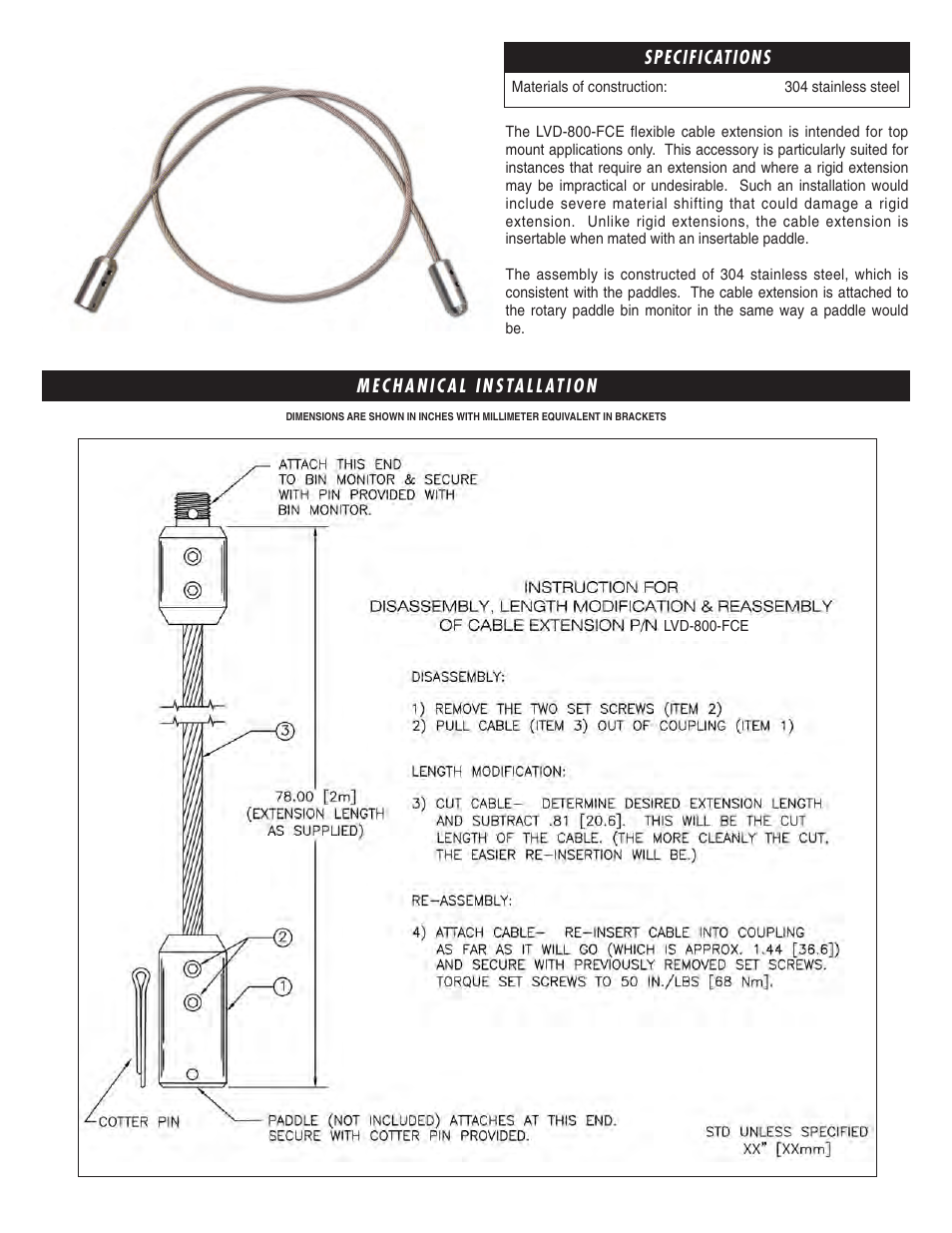 Omega Engineering Flexible Cable Extension LVD-800-FCE User Manual | Page 2 / 2