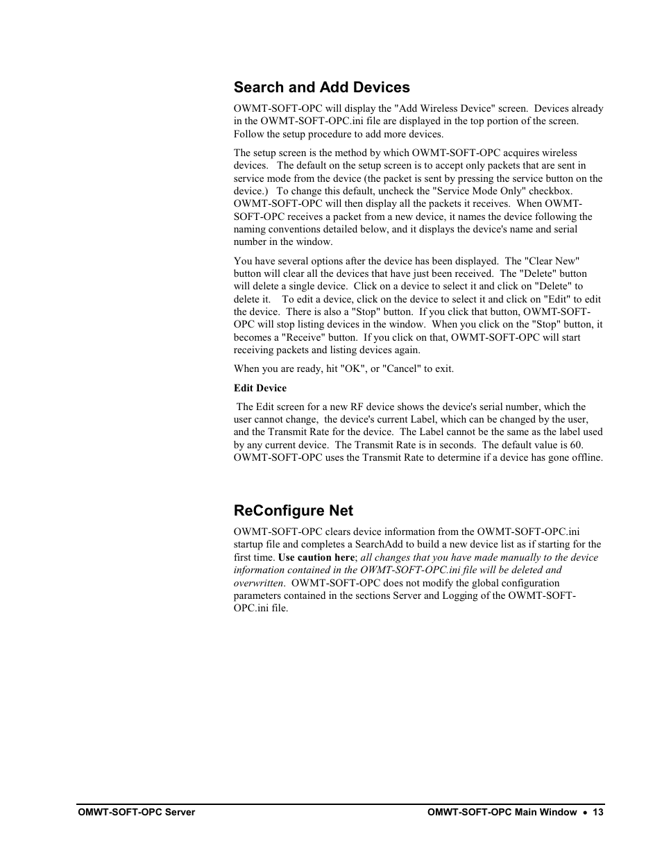 Outputs, New and edit, Search and add devices | Reconfigure net | Omega Engineering M-4066 User Manual | Page 17 / 63