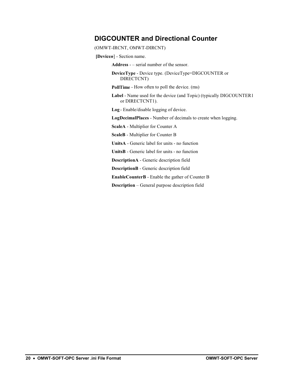 Temperature setup, Omwt-soft-opc server internal error, Digcounter and directional counter | Omega Engineering M-4066 User Manual | Page 24 / 63