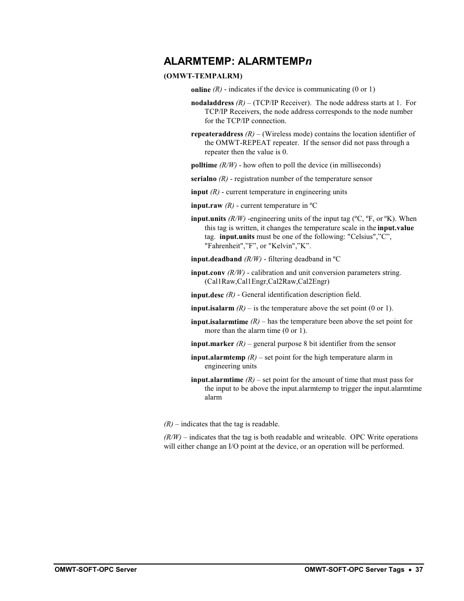 Cnttemp: cnttempn, Alarmtemp: alarmtempn | Omega Engineering M-4066 User Manual | Page 41 / 63
