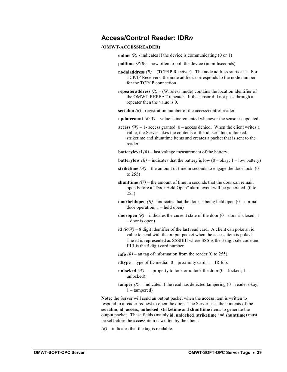 Alarmtemp: alarmtempn, Access/control reader: idrn | Omega Engineering M-4066 User Manual | Page 43 / 63