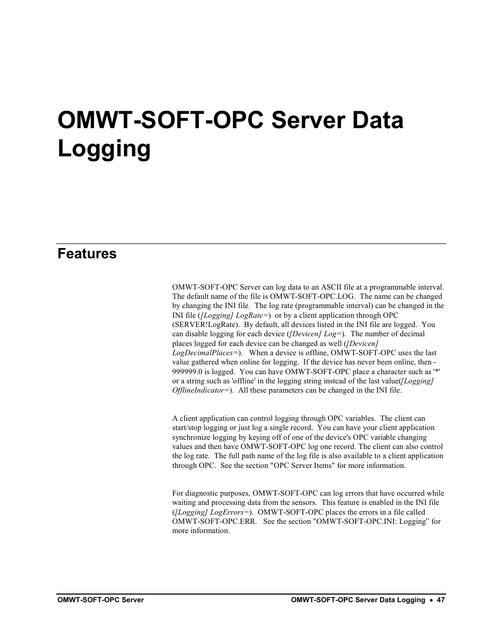 Omwt-soft-opc server data logging, Features | Omega Engineering M-4066 User Manual | Page 51 / 63