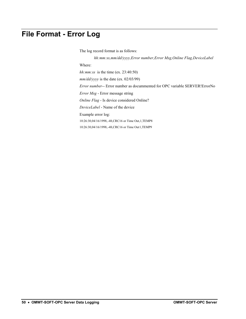 File management, File format - error log | Omega Engineering M-4066 User Manual | Page 54 / 63