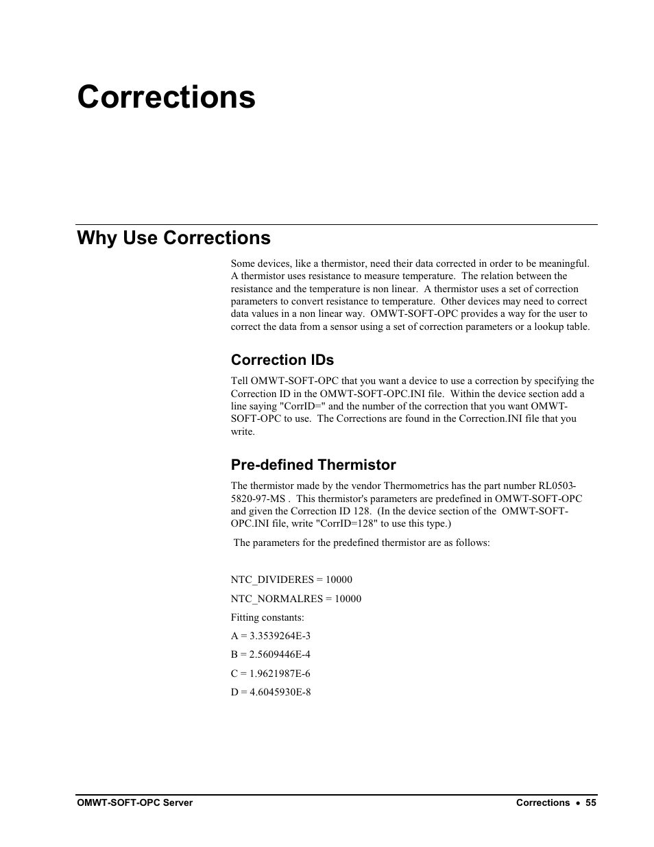 Error messages, Communication errors, Error in finding/initializing port | Cannot open communication port; already in use, Cannot find receiver, Cannot find and load lowlevel driver, Selecting help or pressing f1. to get started, Start omwt-soft-opc, Corrections, Why use corrections | Omega Engineering M-4066 User Manual | Page 59 / 63