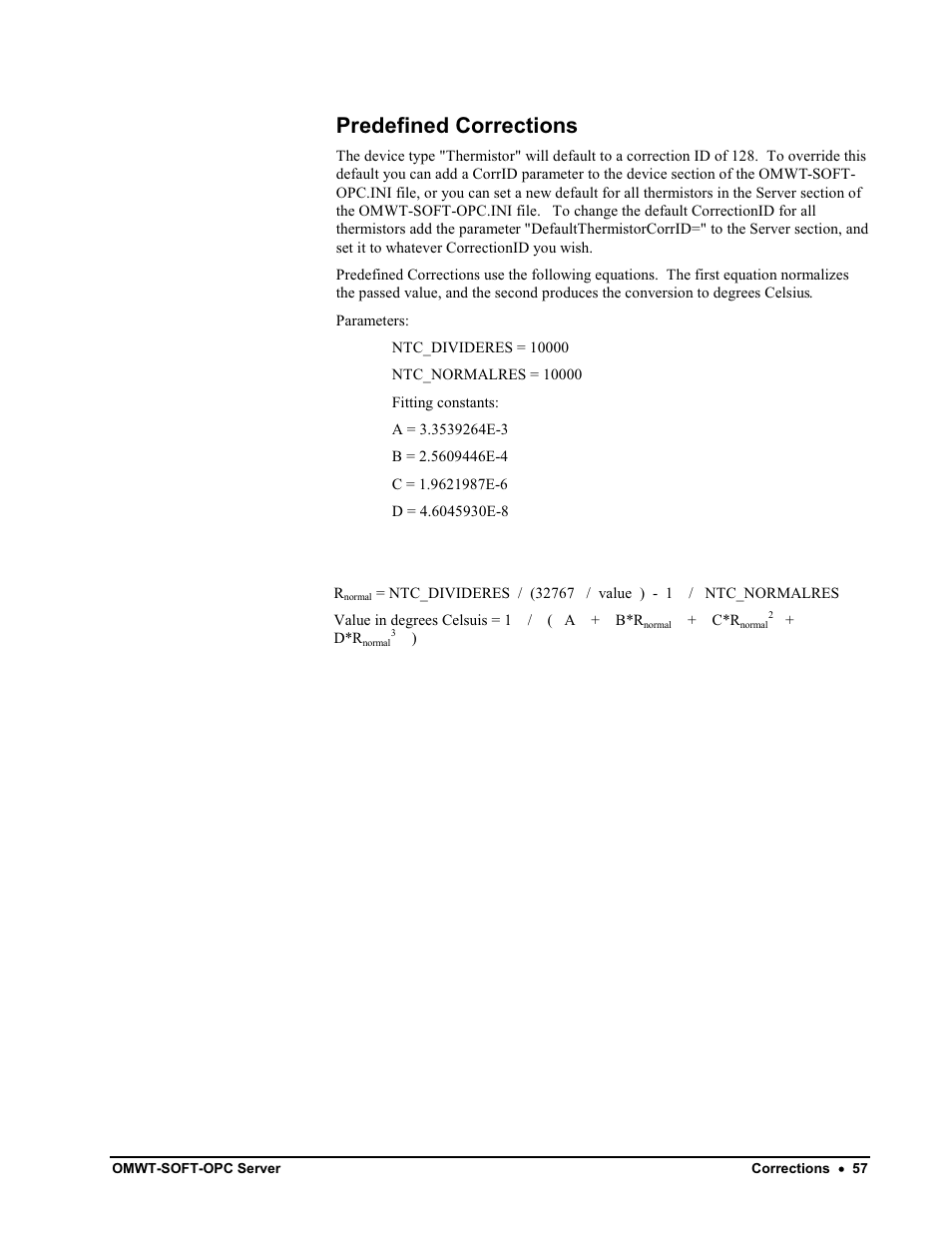 Corrections, Why use corrections, Correction ids | Pre-defined thermistor, Soft-opc can see, Predefined corrections | Omega Engineering M-4066 User Manual | Page 61 / 63