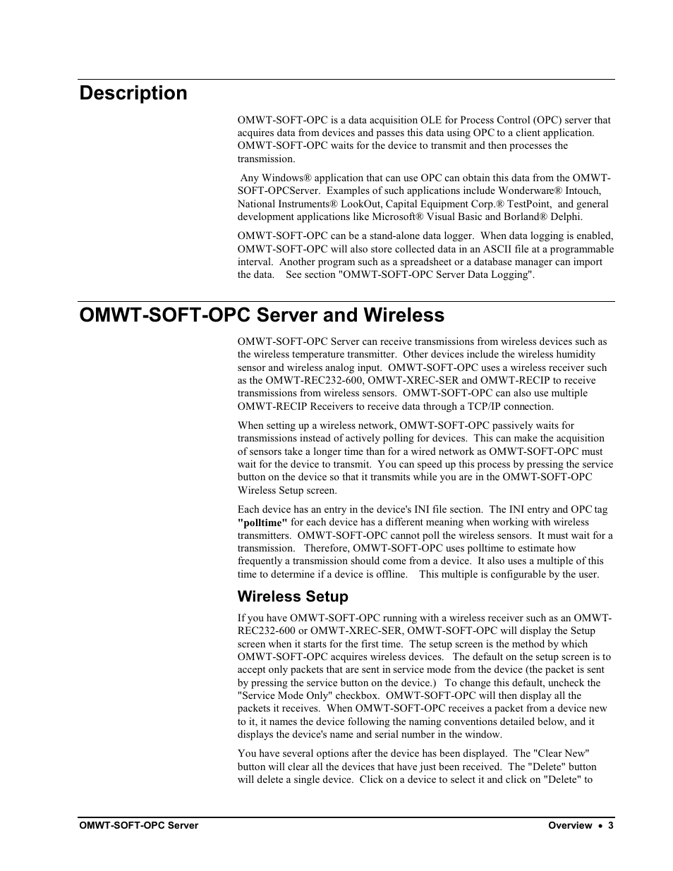 Overview, Quick start, Digital i/o: digitaln | Description, Omwt-soft-opc server and wireless, Wireless setup | Omega Engineering M-4066 User Manual | Page 7 / 63