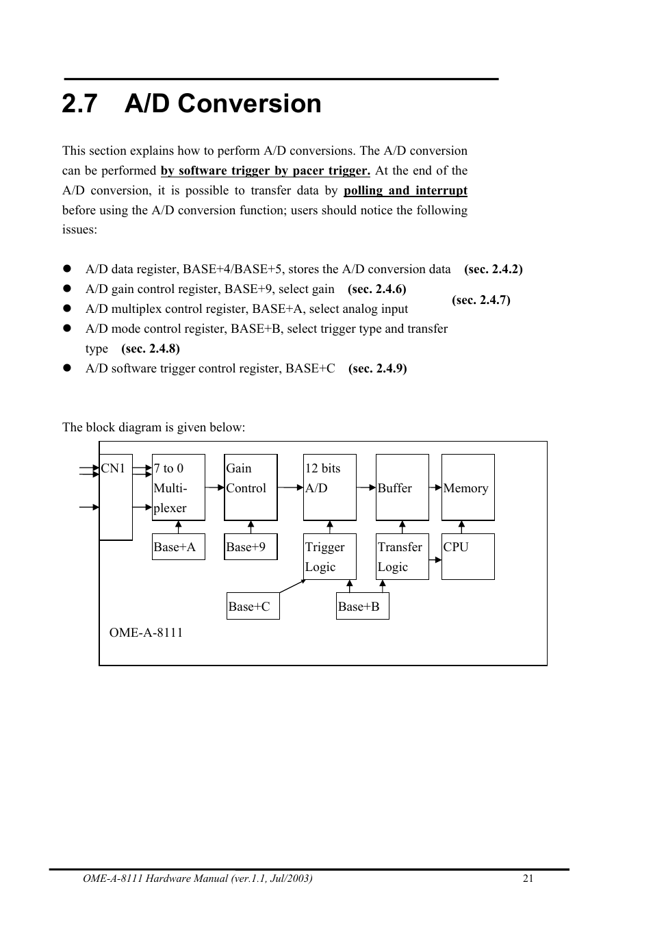 A/d conversion, 7 a/d conversion | Omega Engineering OME-A8111 User Manual | Page 23 / 34