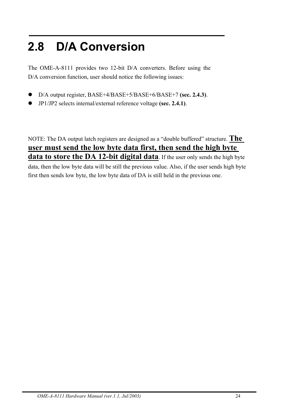 D/a conversion, 8 d/a conversion | Omega Engineering OME-A8111 User Manual | Page 26 / 34