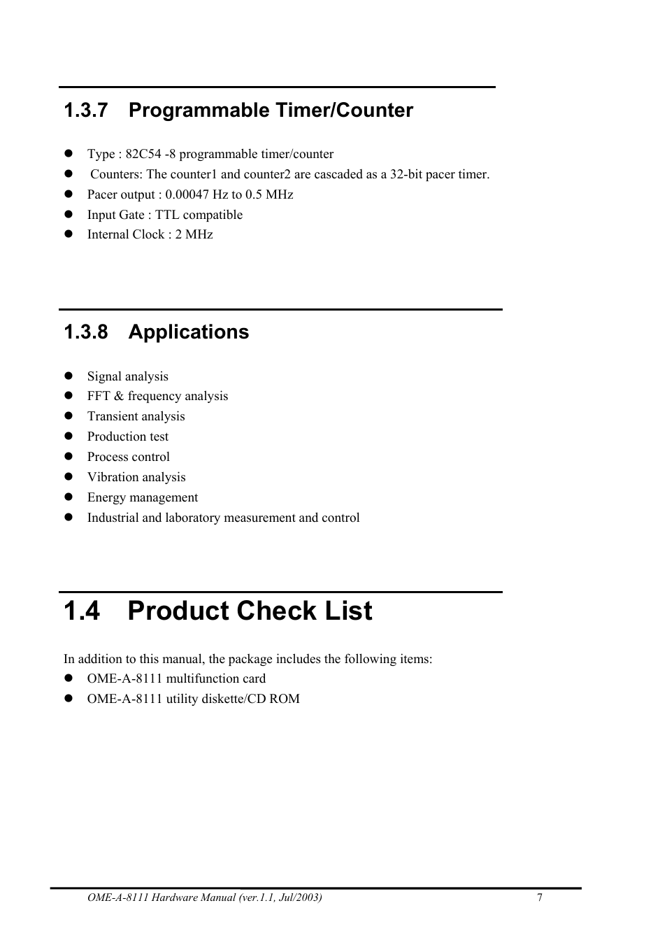 Programmable timer/counter, Applications, Product check list | 4 product check list, 7 programmable timer/counter, 8 applications | Omega Engineering OME-A8111 User Manual | Page 9 / 34