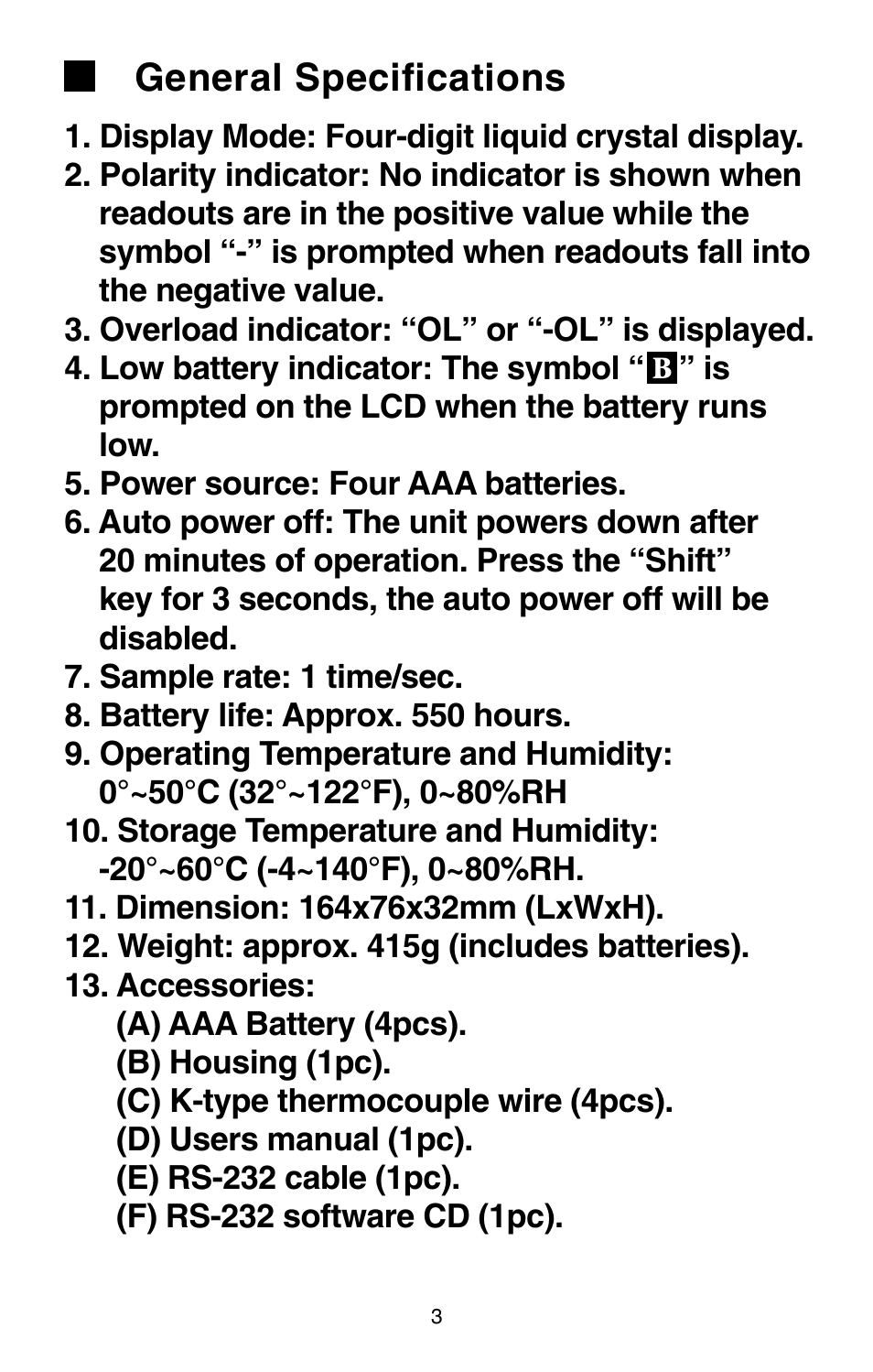 General specifications | Omega Engineering HH147 User Manual | Page 6 / 40
