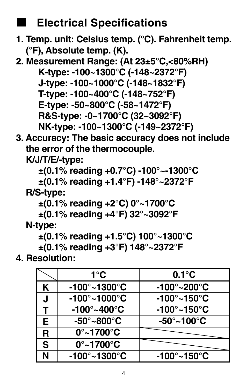 Electrical specifications | Omega Engineering HH147 User Manual | Page 7 / 40