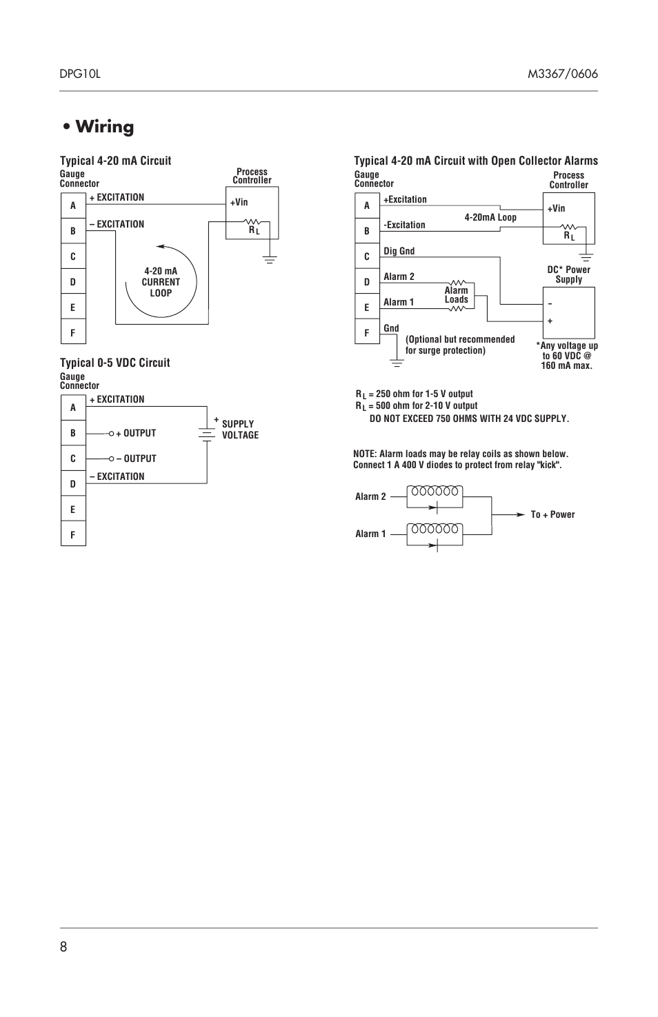 Wiring | Omega Engineering DPG10L User Manual | Page 10 / 12