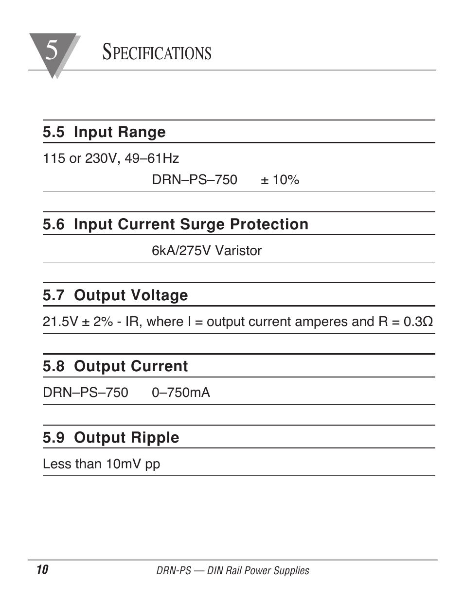 Pecifications | Omega Engineering DIN-RAIL DRN-PS-750 User Manual | Page 12 / 18