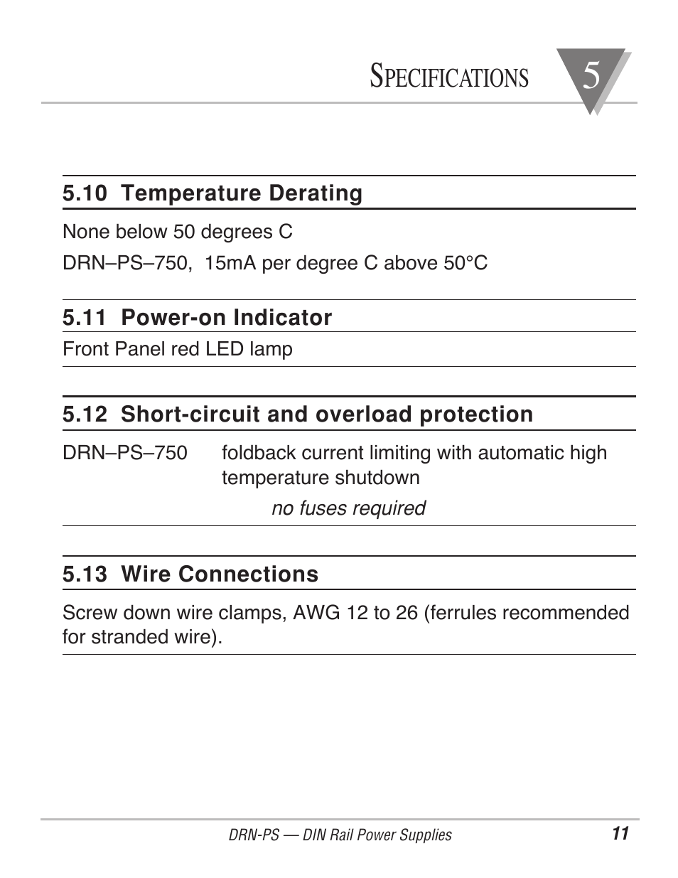 Pecifications | Omega Engineering DIN-RAIL DRN-PS-750 User Manual | Page 13 / 18