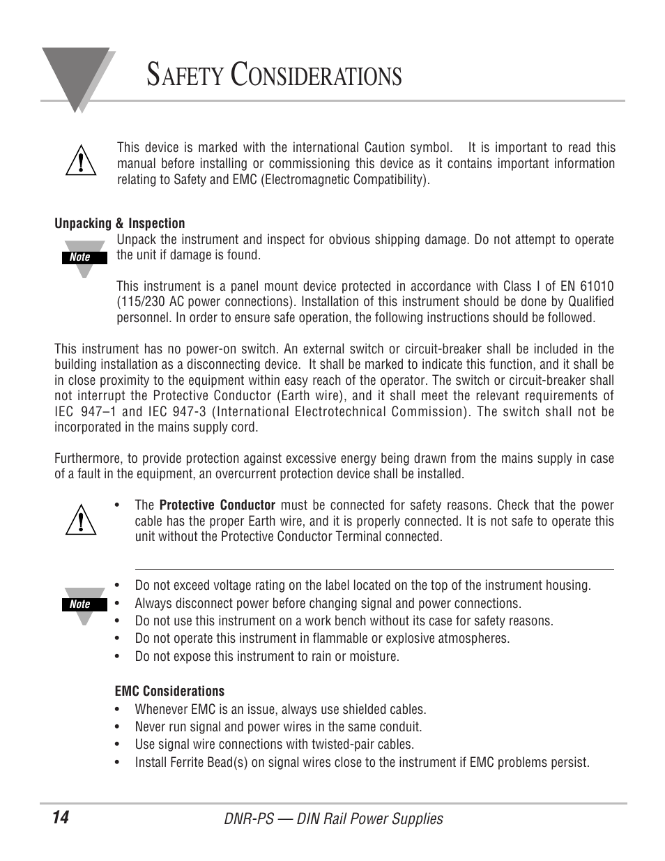 Afety, Onsiderations | Omega Engineering DIN-RAIL DRN-PS-750 User Manual | Page 16 / 18