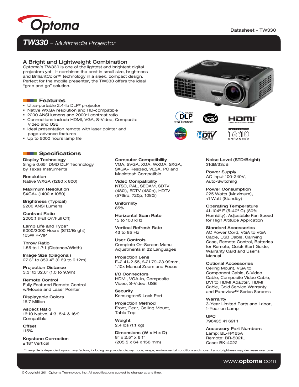 Optoma TW330 User Manual | 1 page