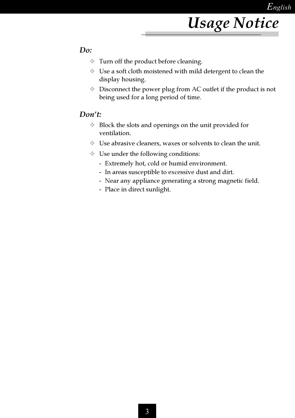 Usage notice | Optoma Single Chip DLP Projector User Manual | Page 3 / 32