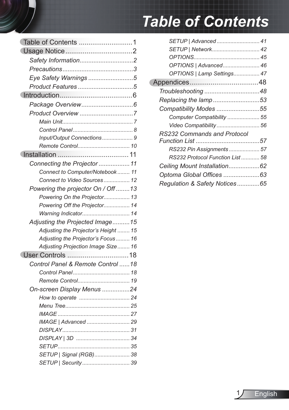 Optoma RS232 User Manual | 66 pages