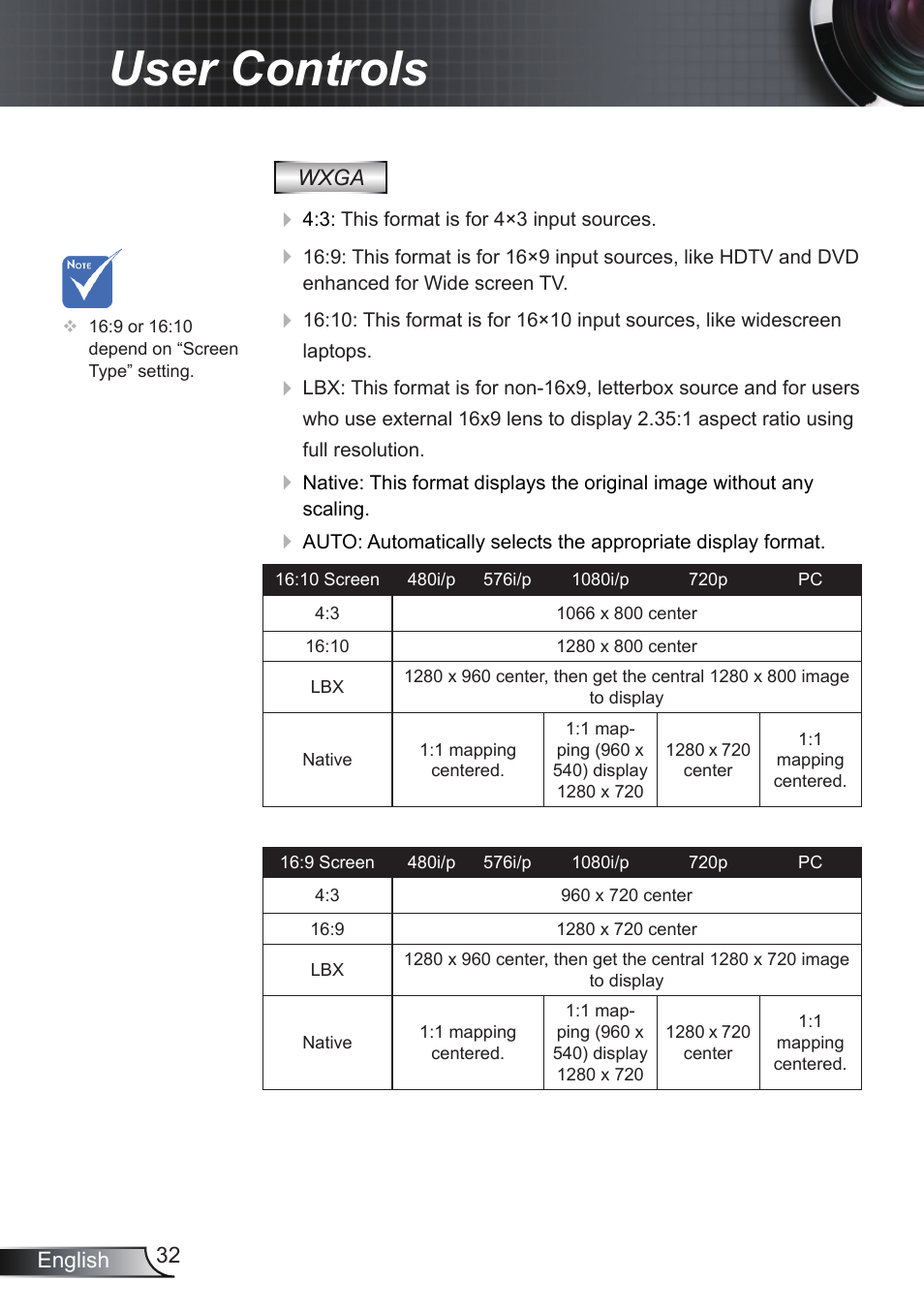 User controls | Optoma RS232 User Manual | Page 32 / 66