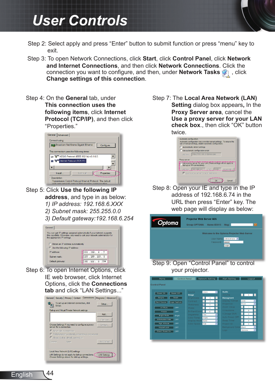 User controls | Optoma RS232 User Manual | Page 44 / 66