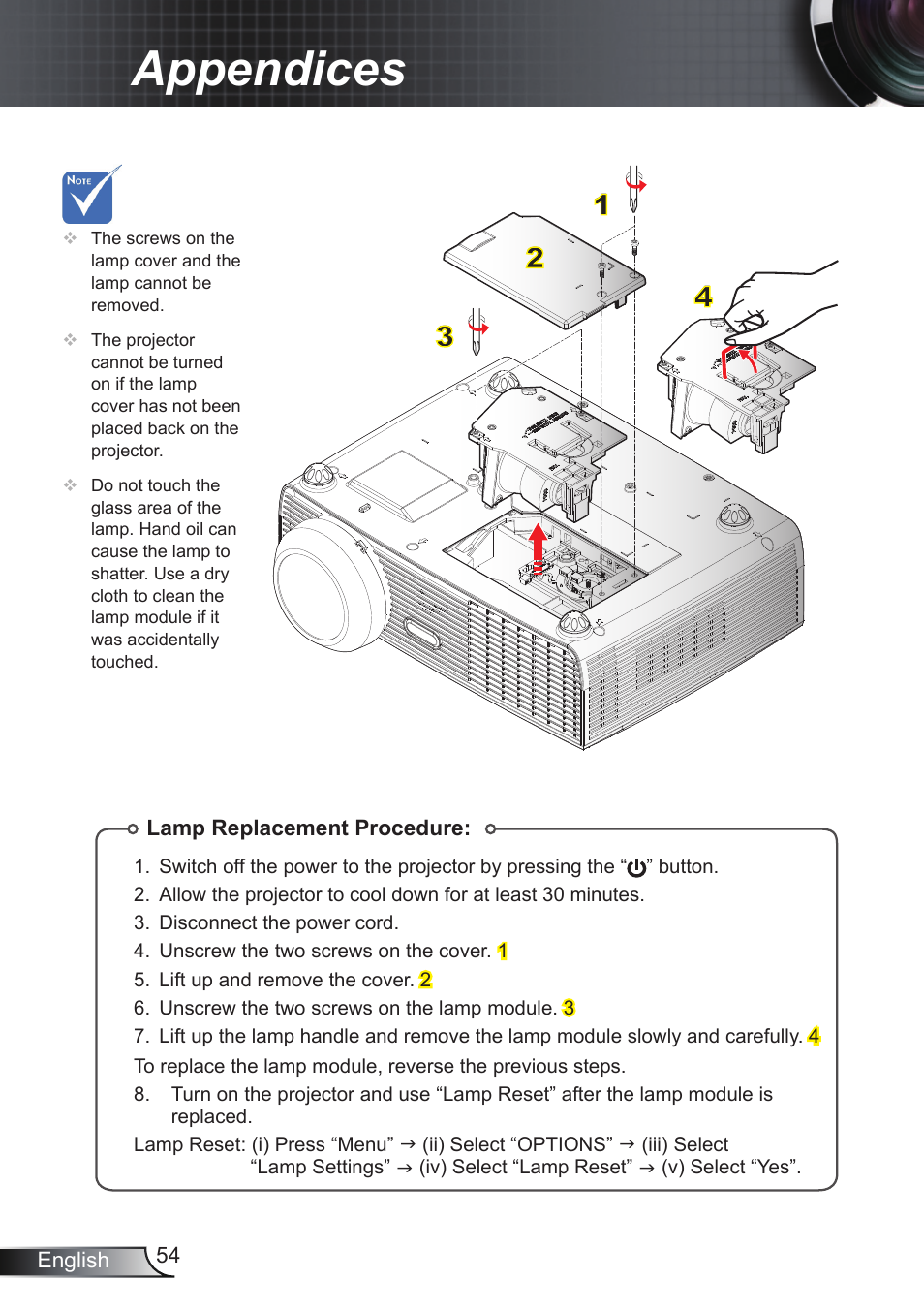 Appendices | Optoma RS232 User Manual | Page 54 / 66