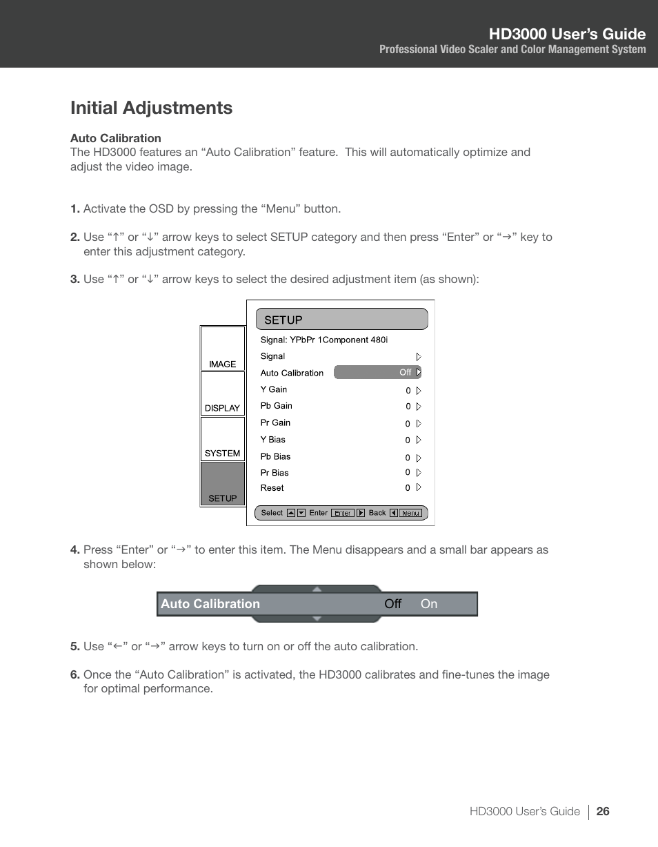 Initial adjustments, Hd3000 user’s guide | Optoma HD3000 User Manual | Page 26 / 62