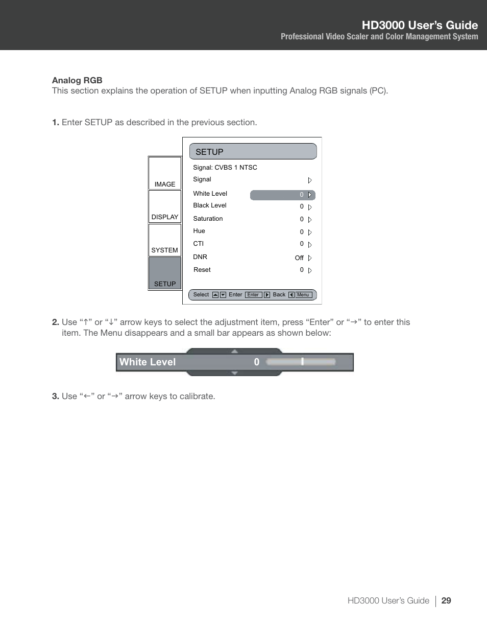 Hd3000 user’s guide, White level 0 | Optoma HD3000 User Manual | Page 29 / 62