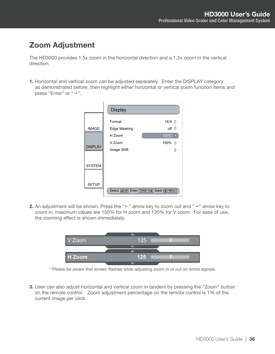 Zoom adjustment, Hd3000 user’s guide | Optoma HD3000 User Manual | Page 36 / 62