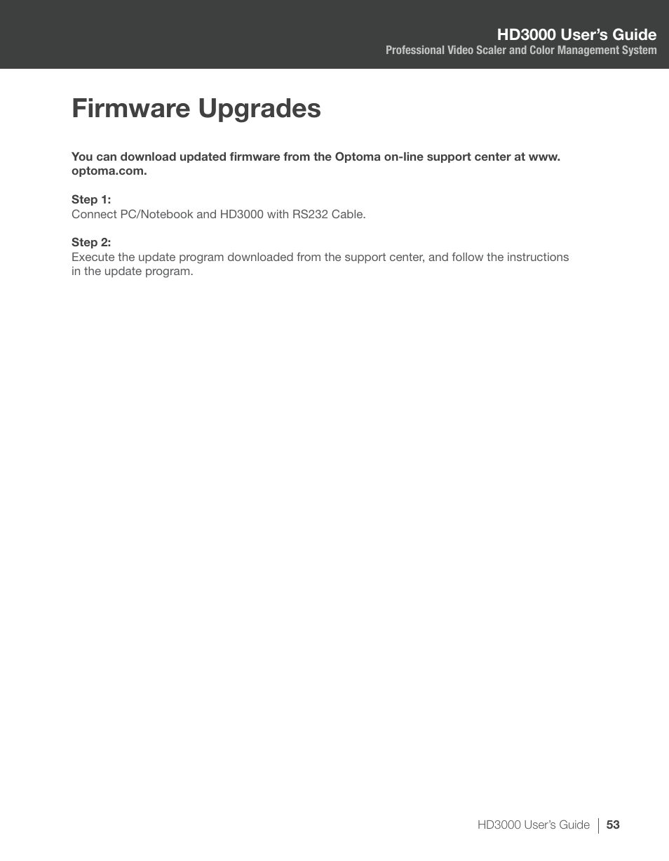 Firmware upgrades | Optoma HD3000 User Manual | Page 53 / 62