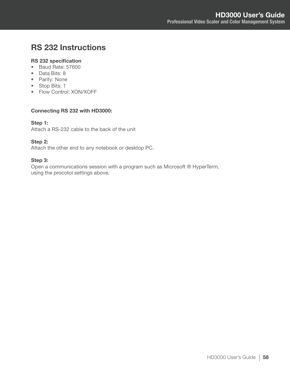 Rs 3 instructions, Hd3000 user’s guide | Optoma HD3000 User Manual | Page 58 / 62