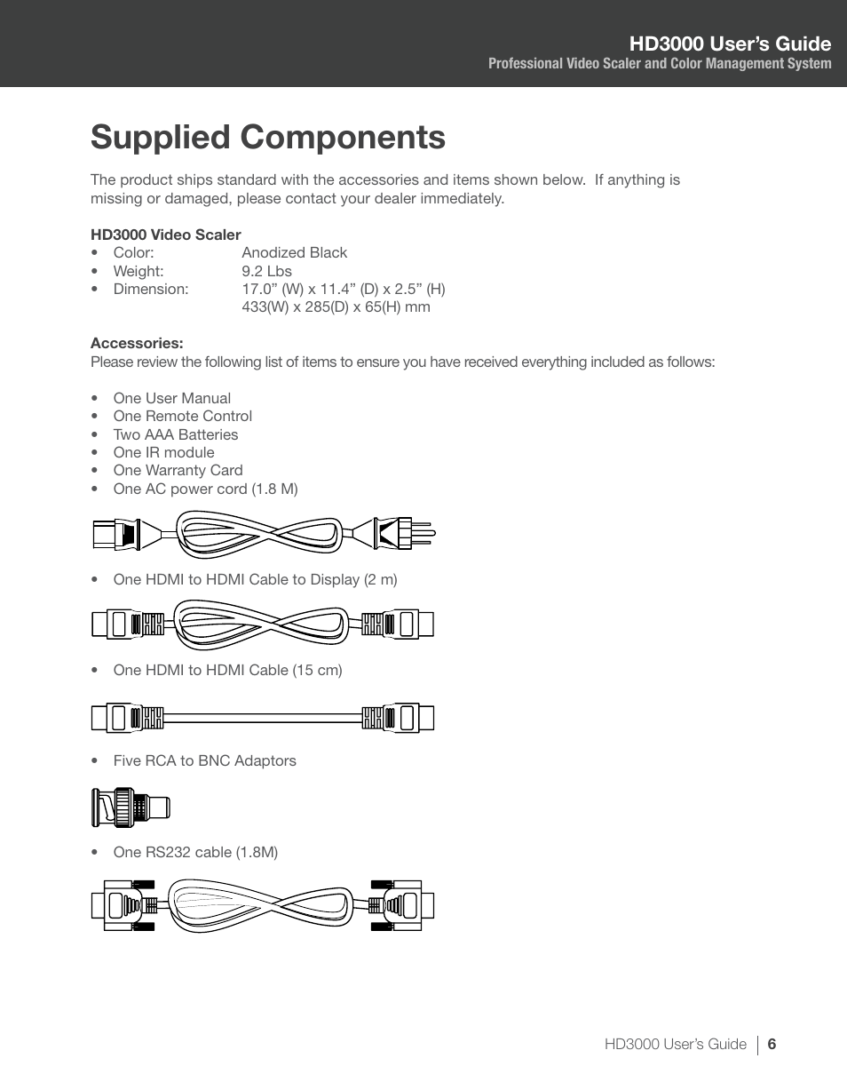 Supplied components, Hd3000 user’s guide | Optoma HD3000 User Manual | Page 6 / 62