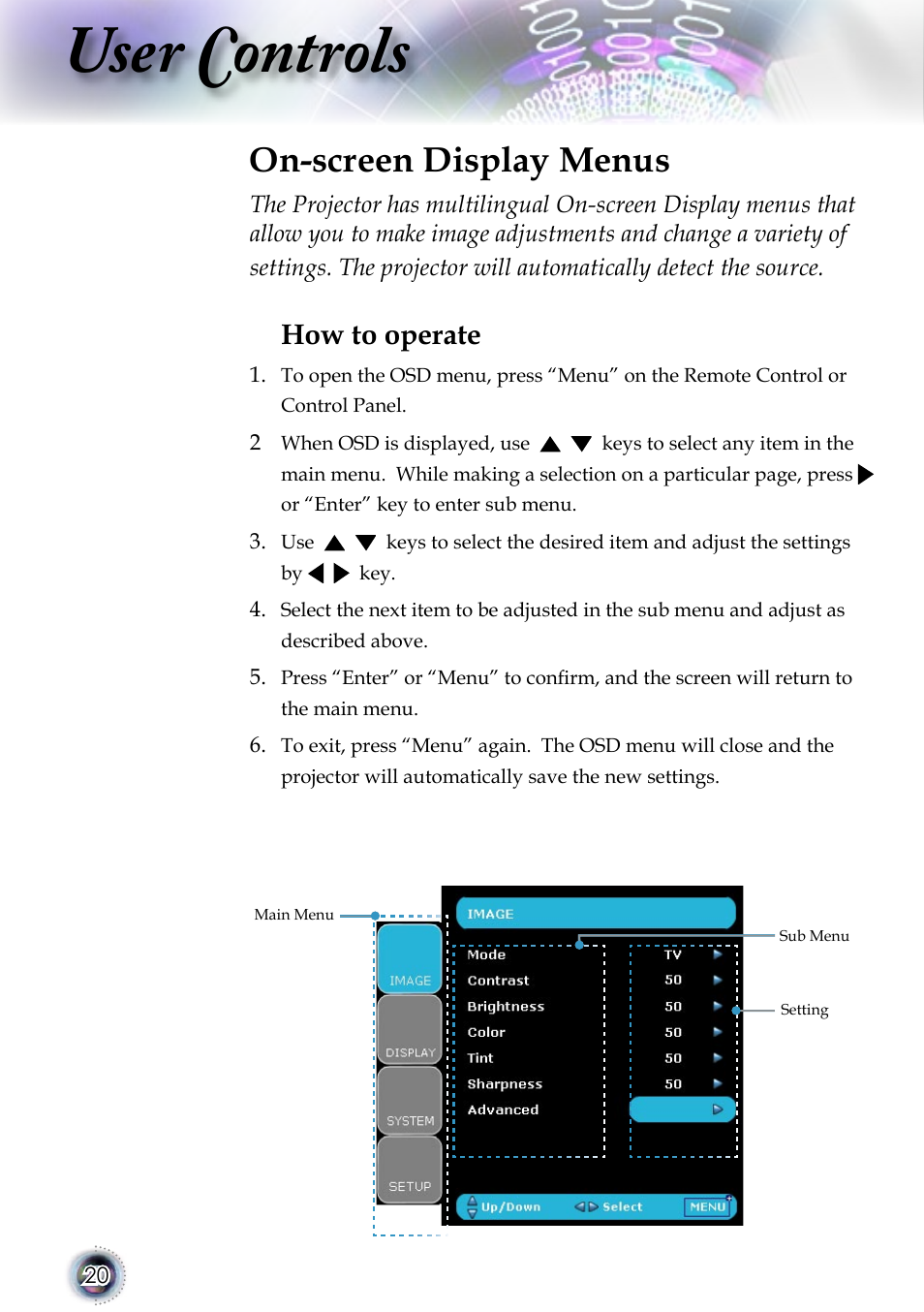 User controls, On-screen display menus, How to operate | Optoma 1080p DLP User Manual | Page 20 / 50