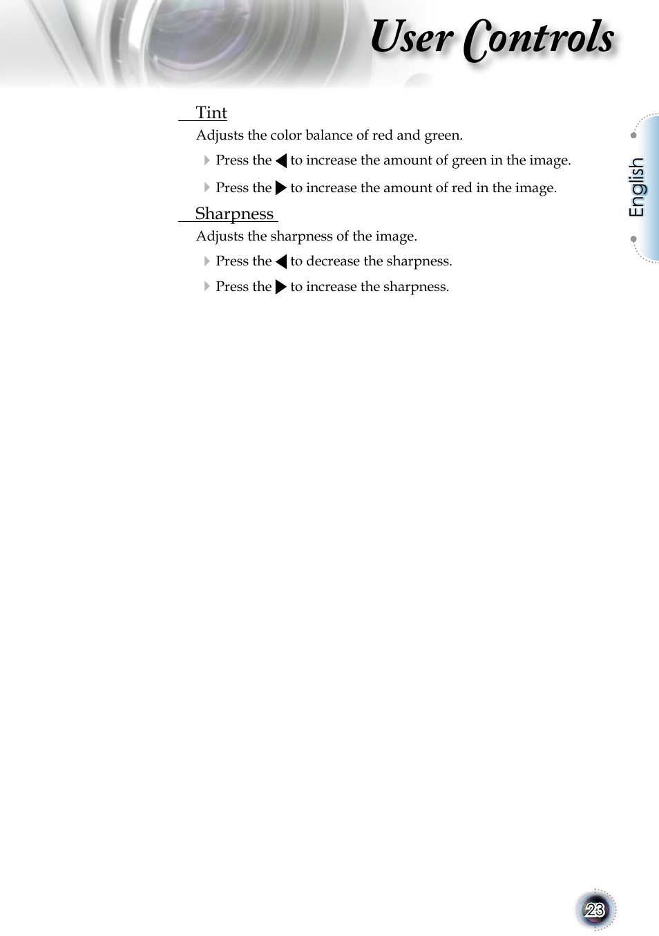 User controls | Optoma 1080p DLP User Manual | Page 23 / 50