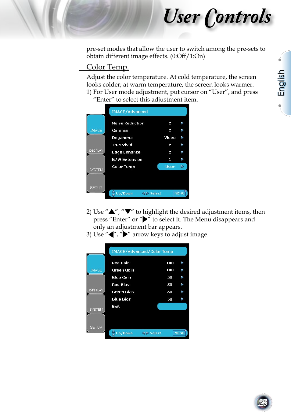 User controls | Optoma 1080p DLP User Manual | Page 25 / 50