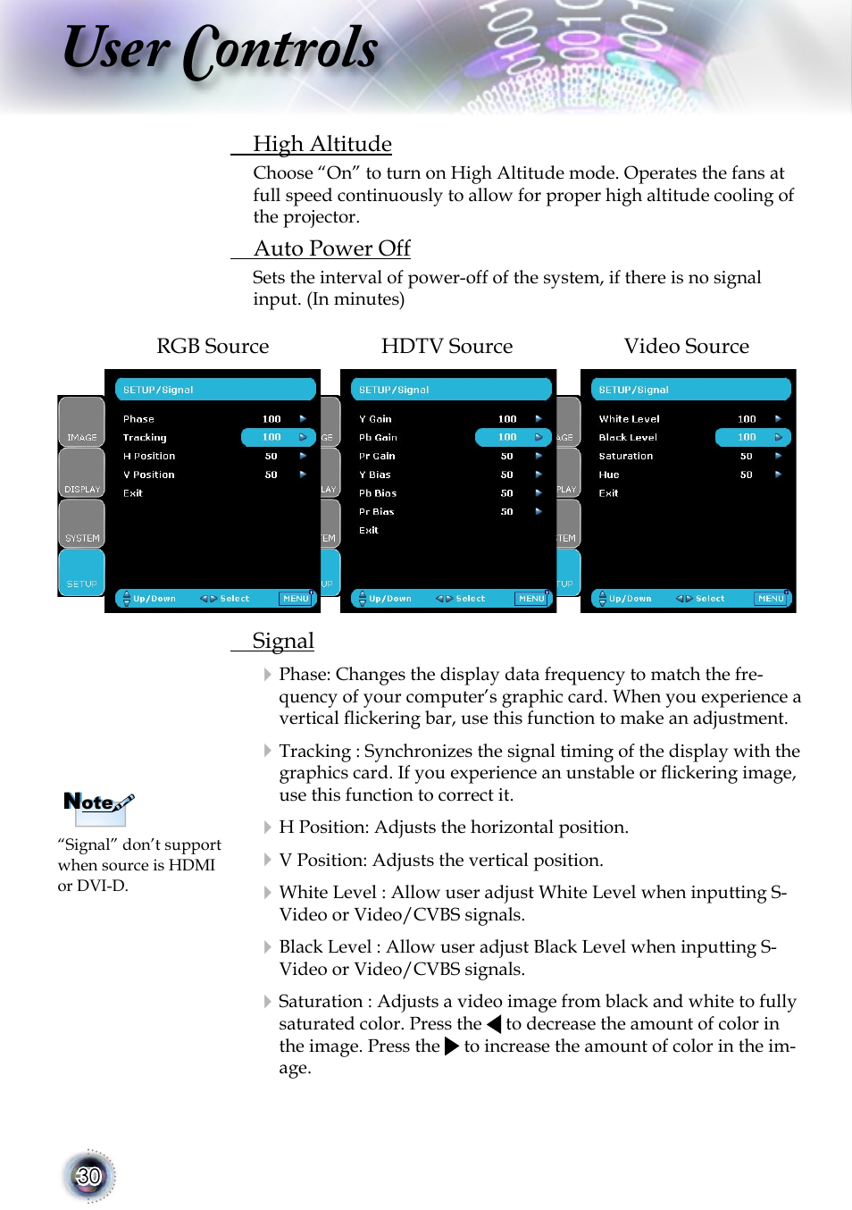 User controls | Optoma 1080p DLP User Manual | Page 30 / 50
