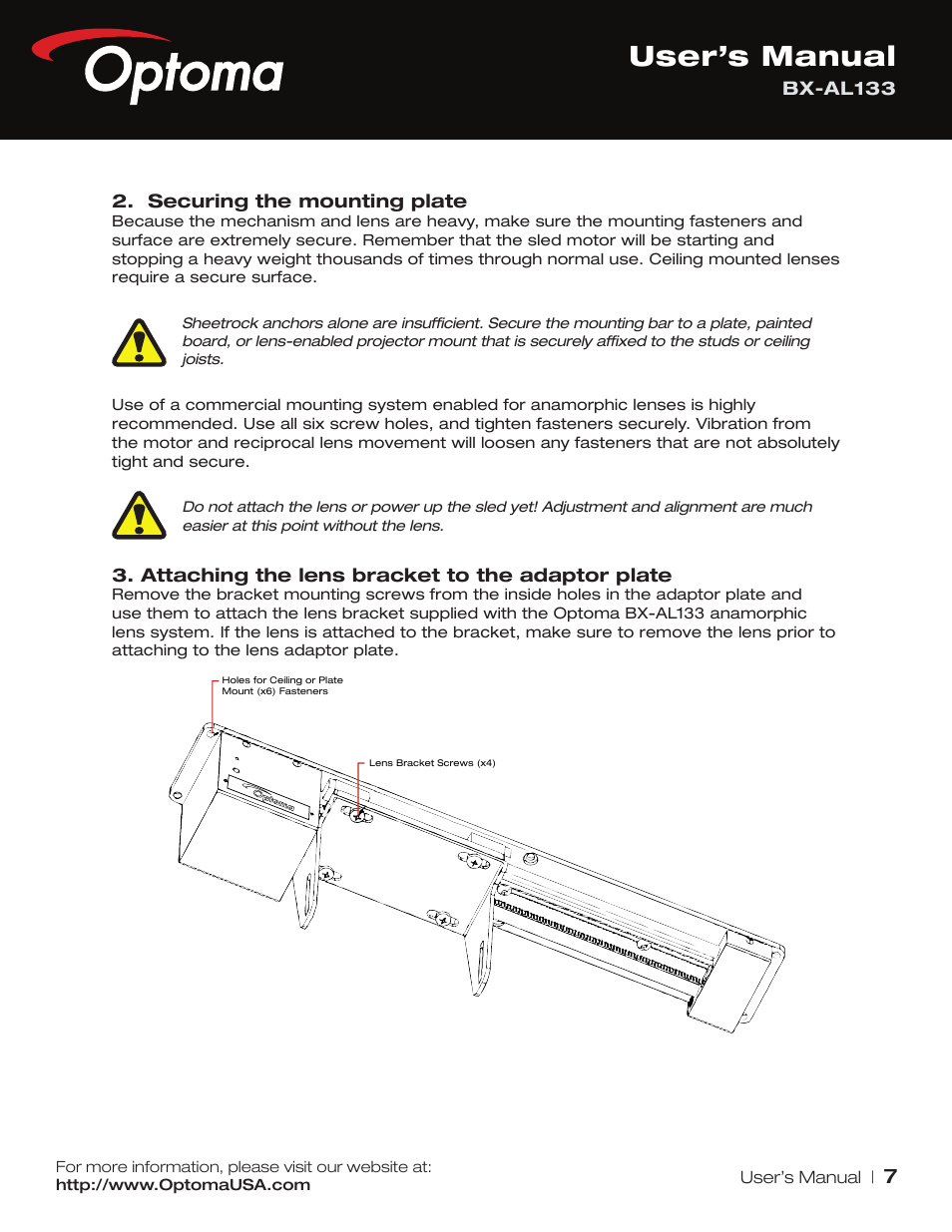 User’s manual | Optoma BX-AL133 User Manual | Page 7 / 19