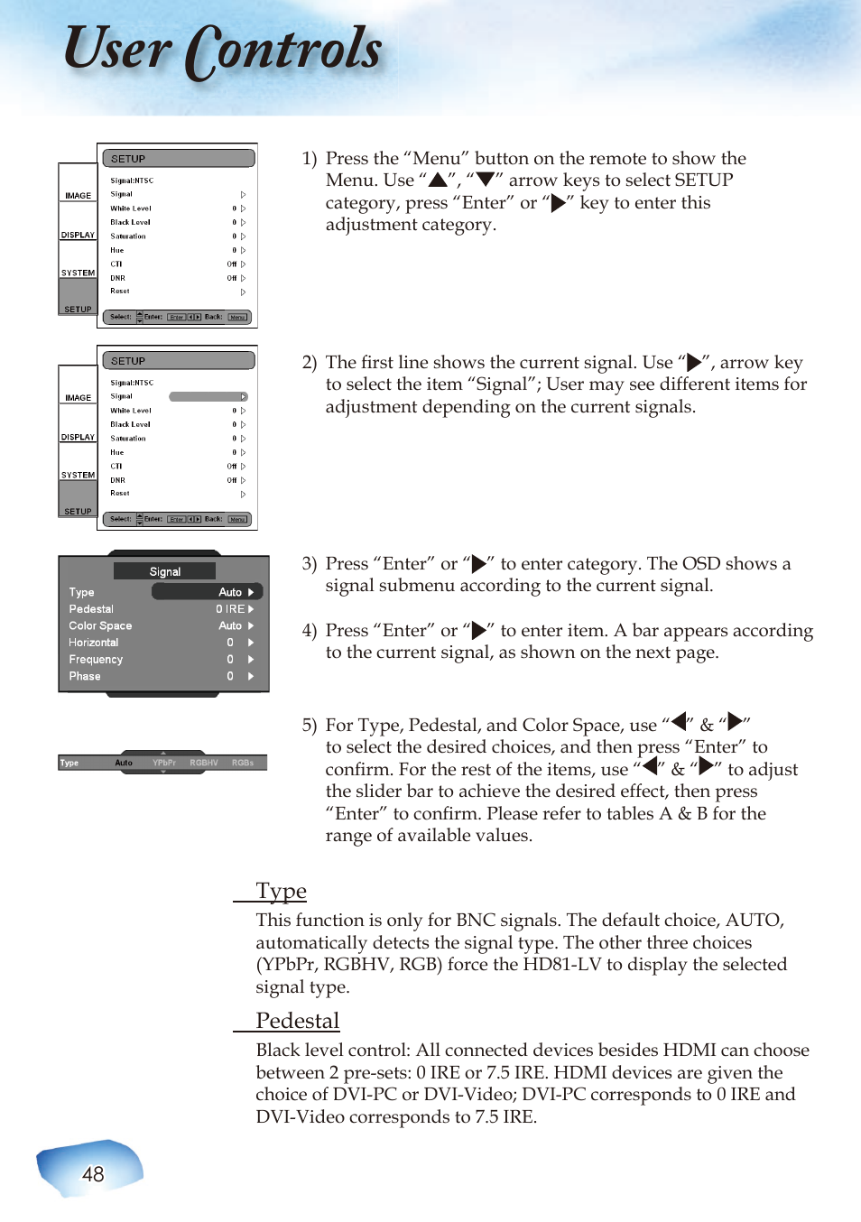 User controls | Optoma HIGH-END User Manual | Page 50 / 68