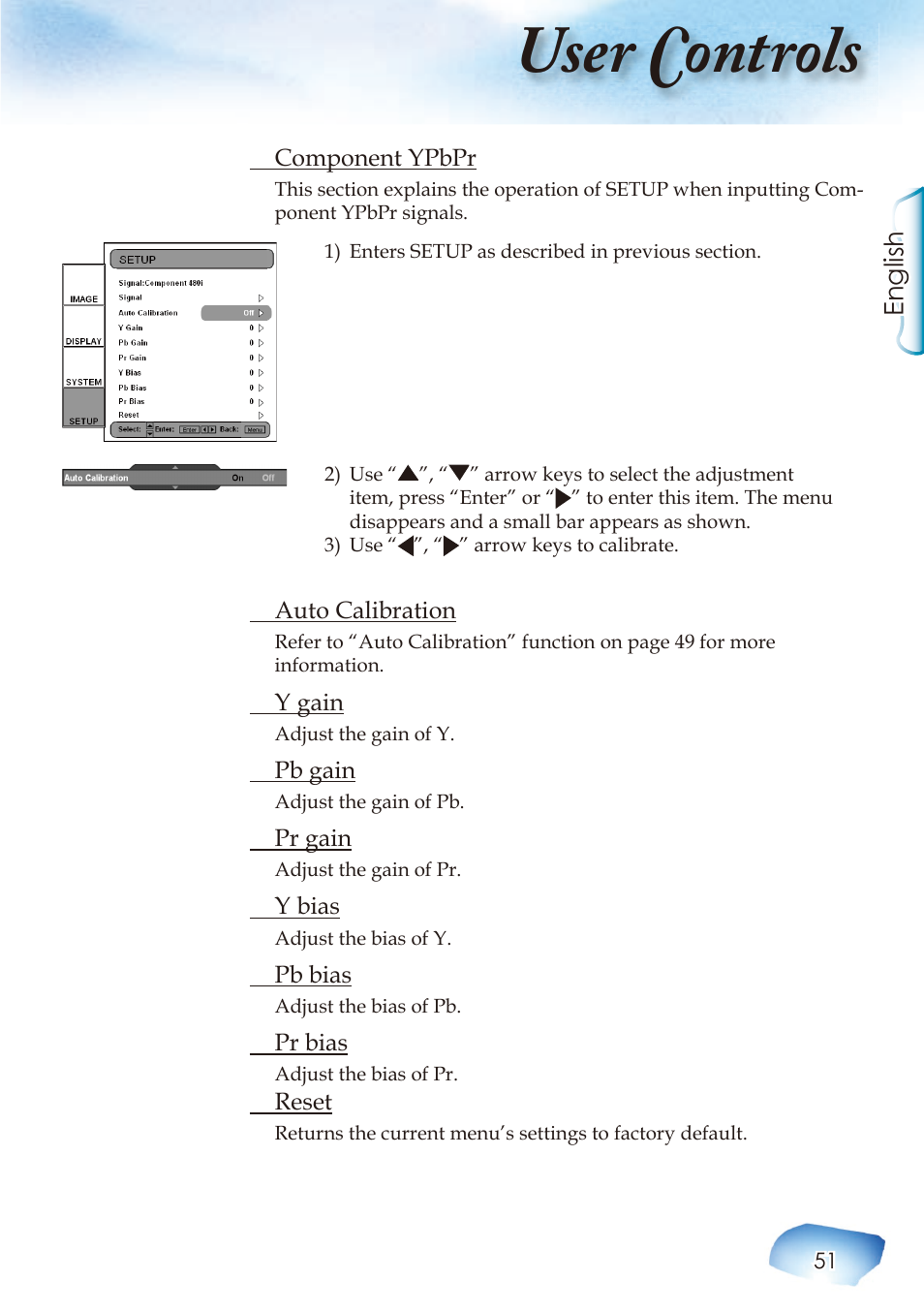 User controls, English | Optoma HIGH-END User Manual | Page 53 / 68