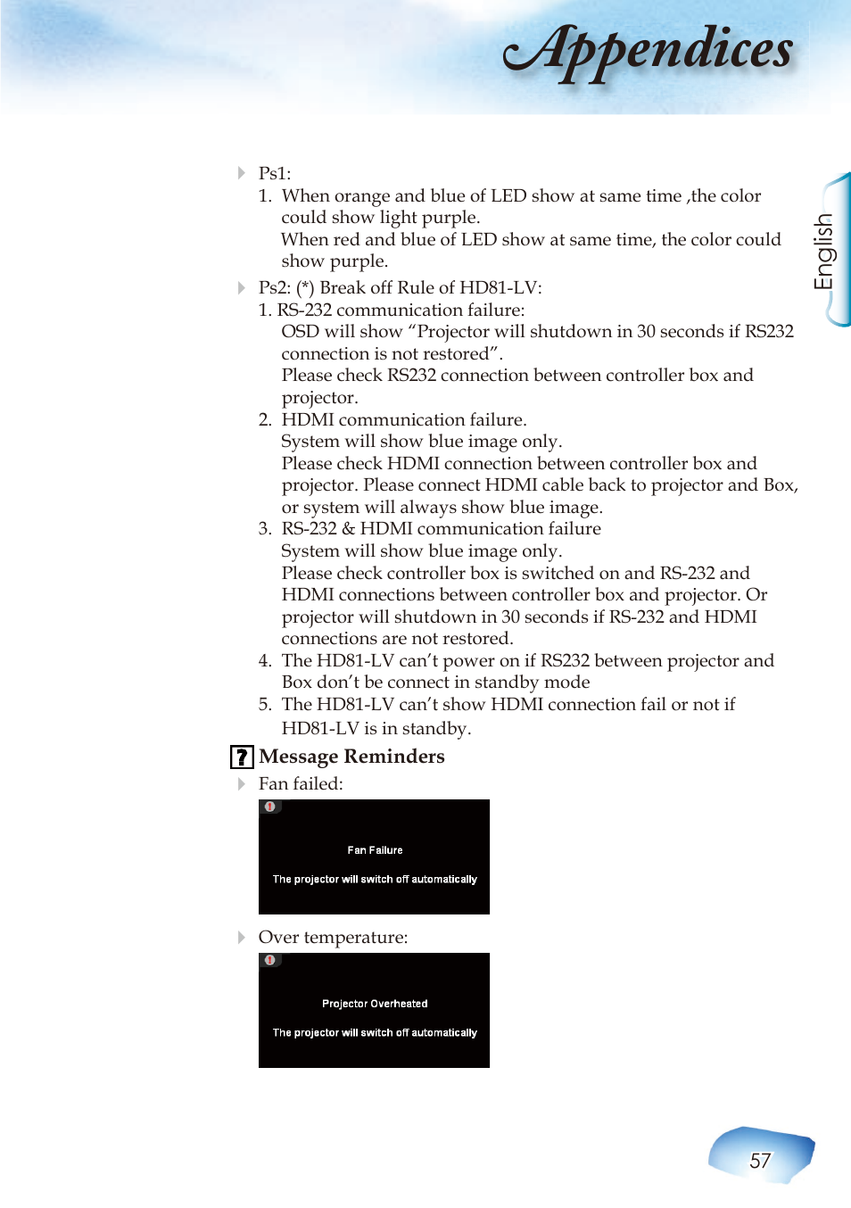 Appendices, English | Optoma HIGH-END User Manual | Page 59 / 68