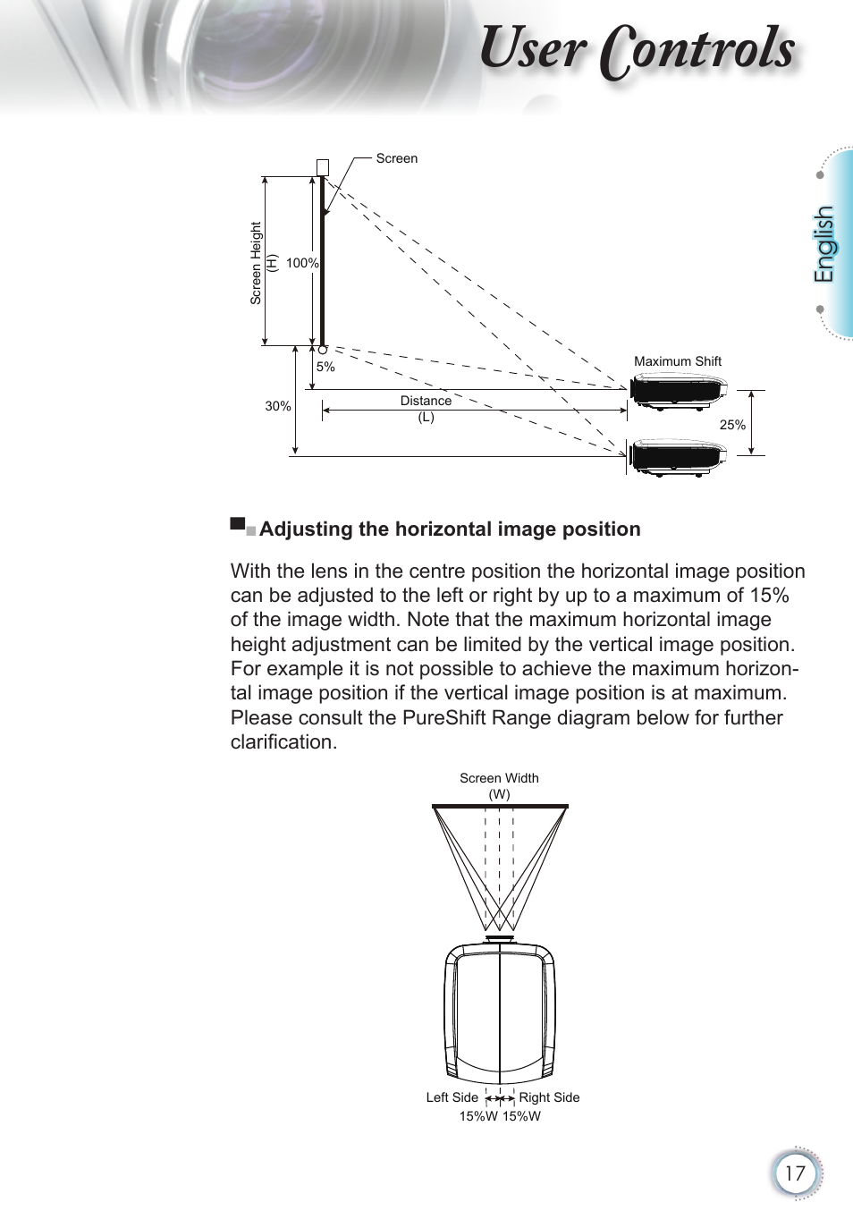 User controls, English | Optoma HD82 User Manual | Page 17 / 52