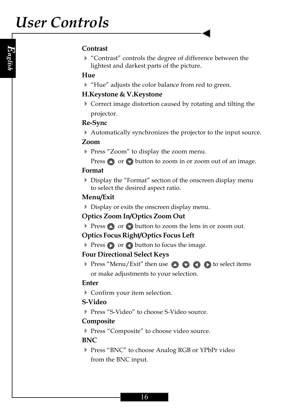 User controls | Optoma Optoma ThemeScene H77 User Manual | Page 16 / 31