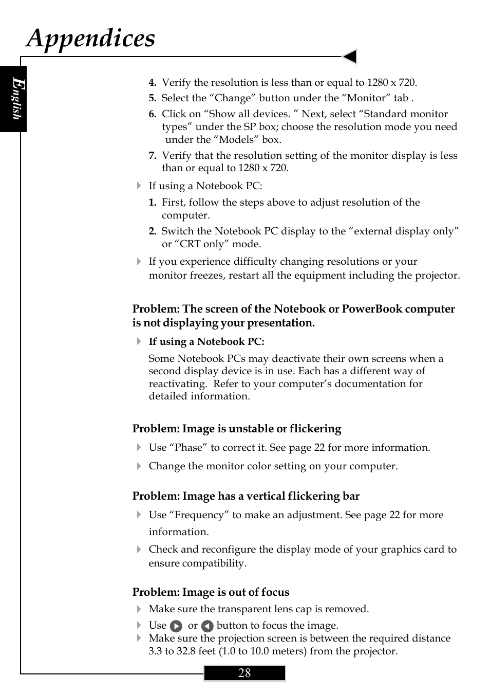 Appendices | Optoma Optoma ThemeScene H77 User Manual | Page 28 / 31