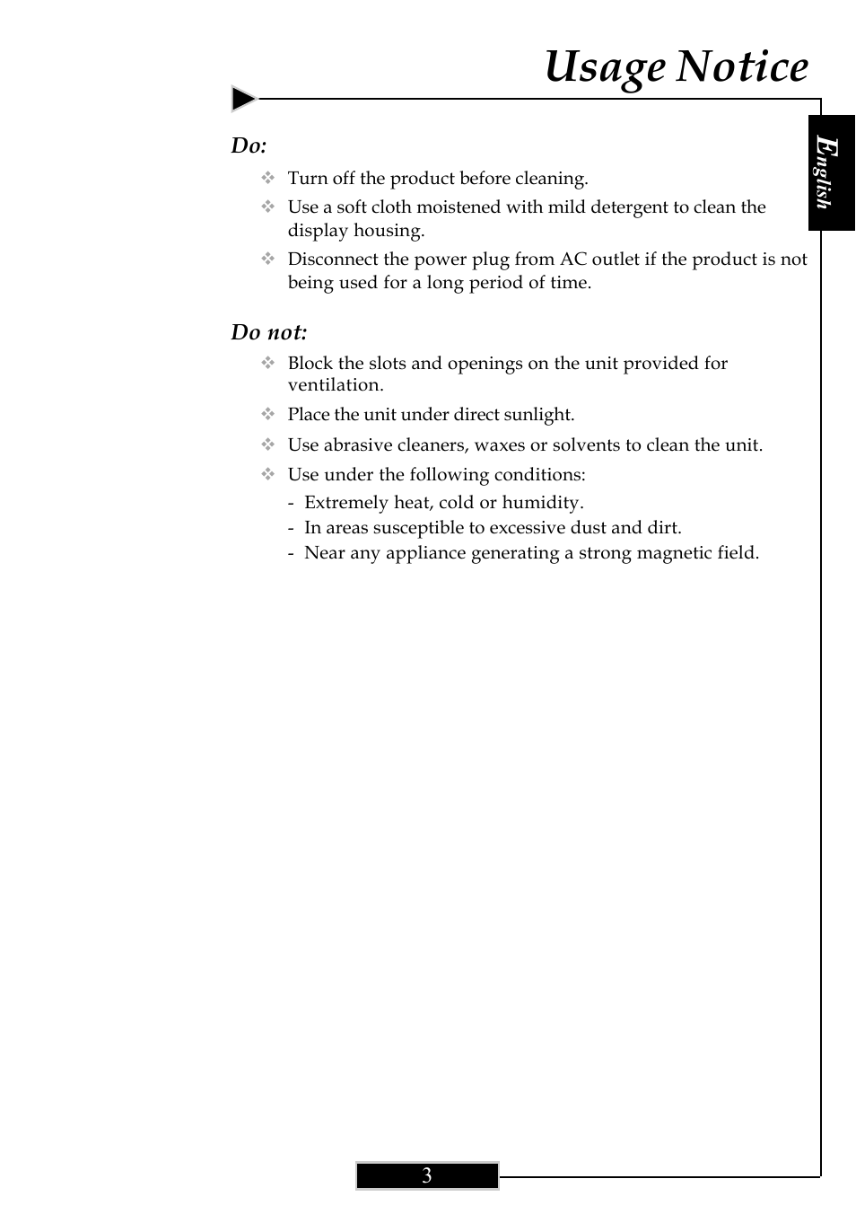 Usage notice | Optoma Optoma ThemeScene H77 User Manual | Page 3 / 31