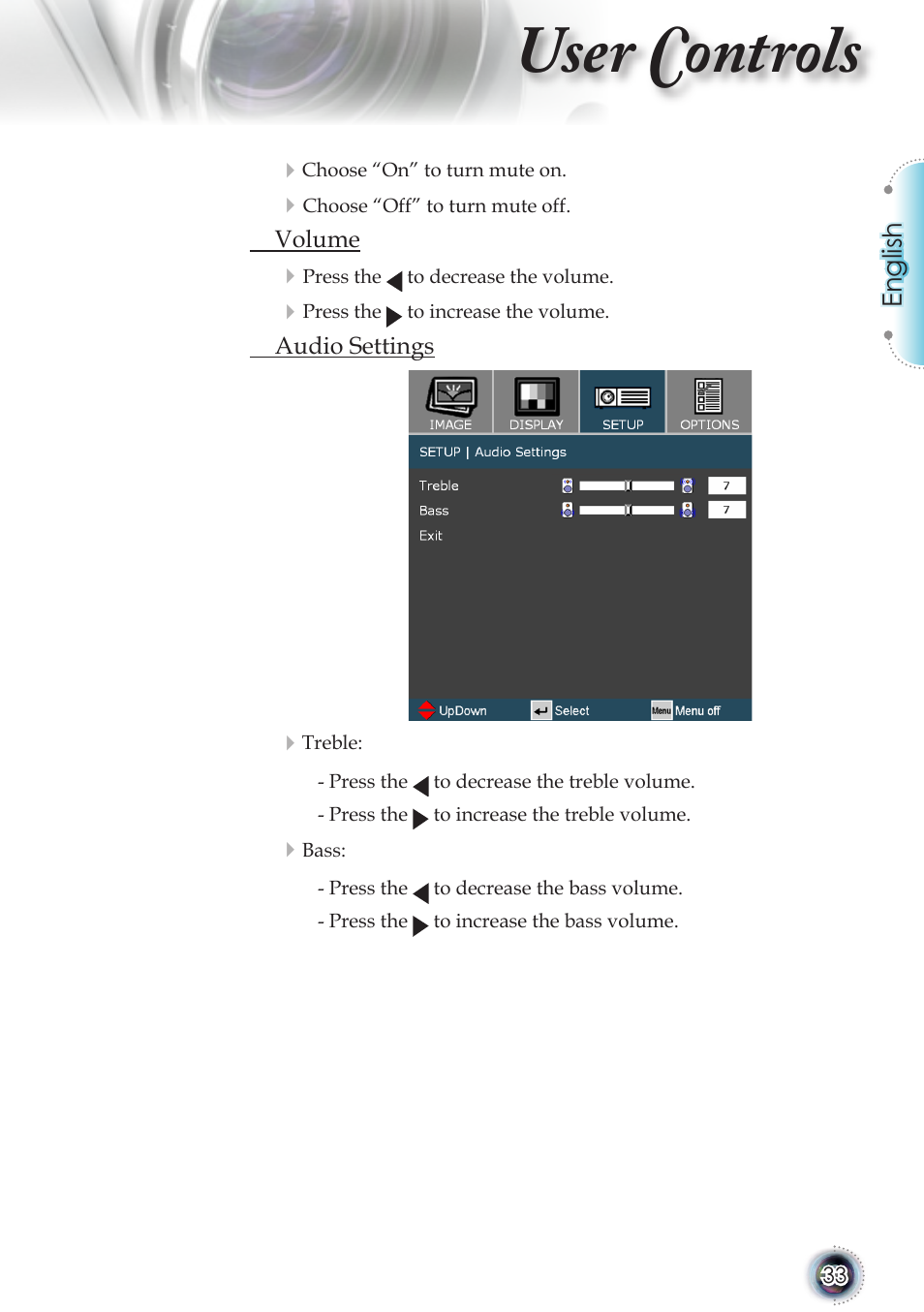 User controls | Optoma TSFN-IR01 User Manual | Page 33 / 60