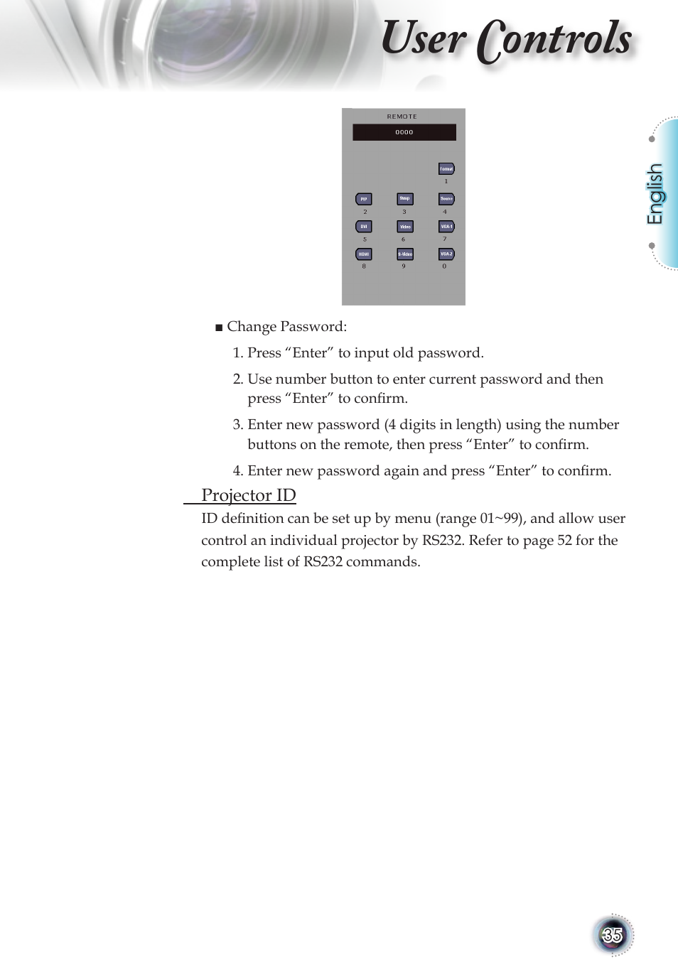 User controls | Optoma TSFN-IR01 User Manual | Page 35 / 60