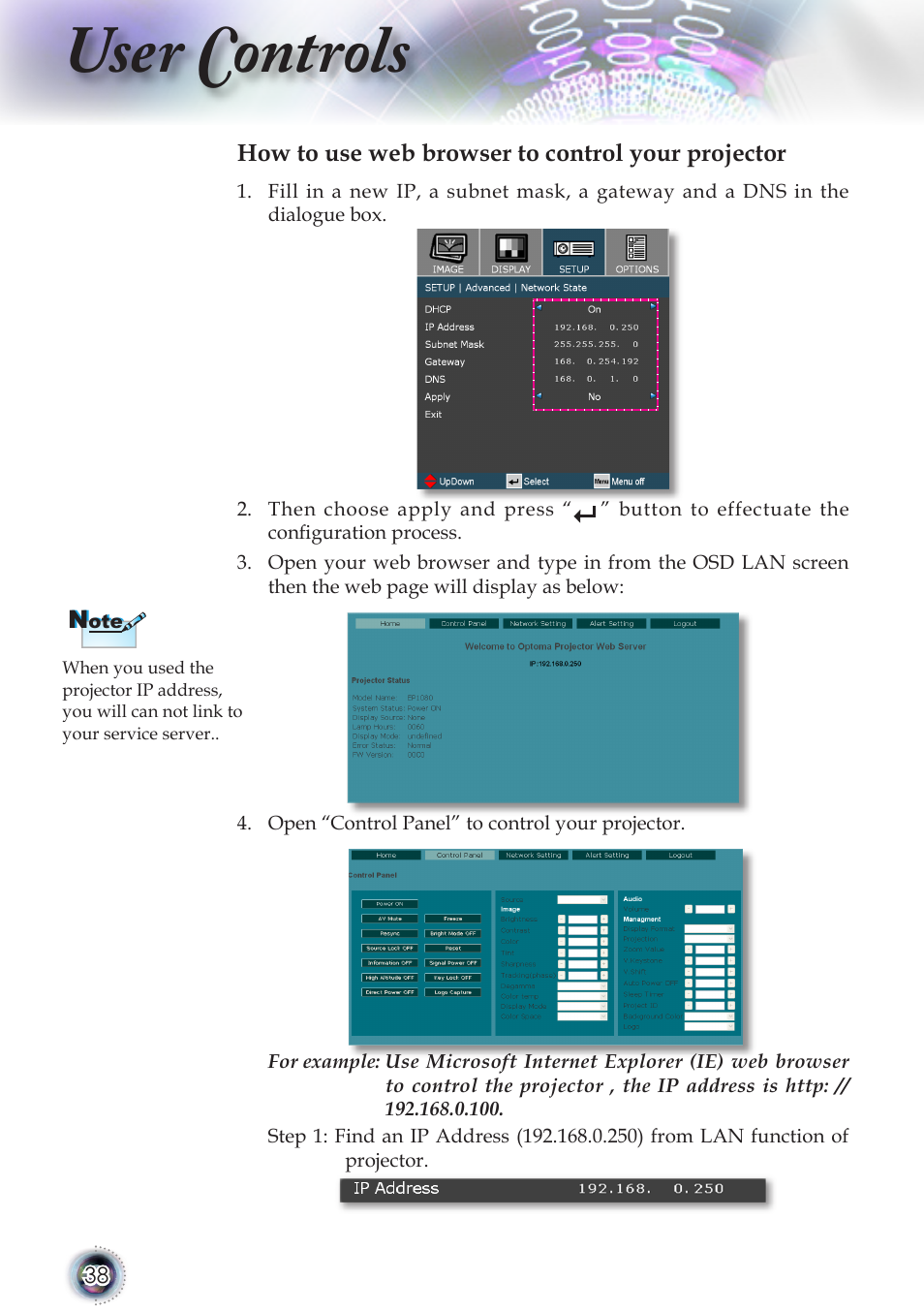 User controls | Optoma TSFN-IR01 User Manual | Page 38 / 60