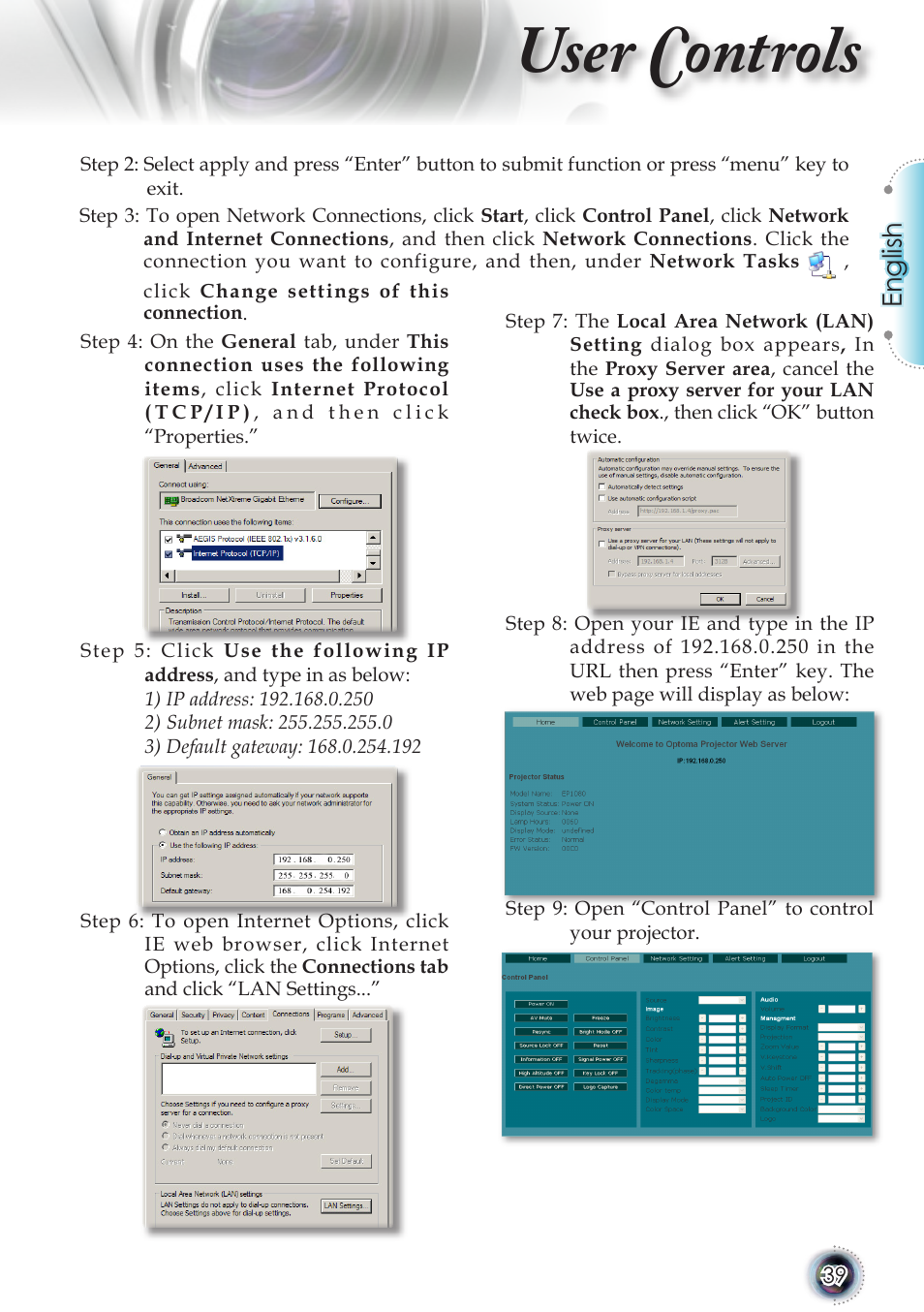 User controls, English | Optoma TSFN-IR01 User Manual | Page 39 / 60