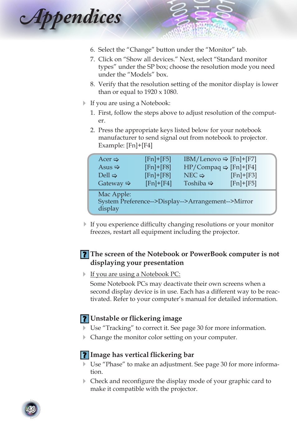 Appendices | Optoma TSFN-IR01 User Manual | Page 46 / 60