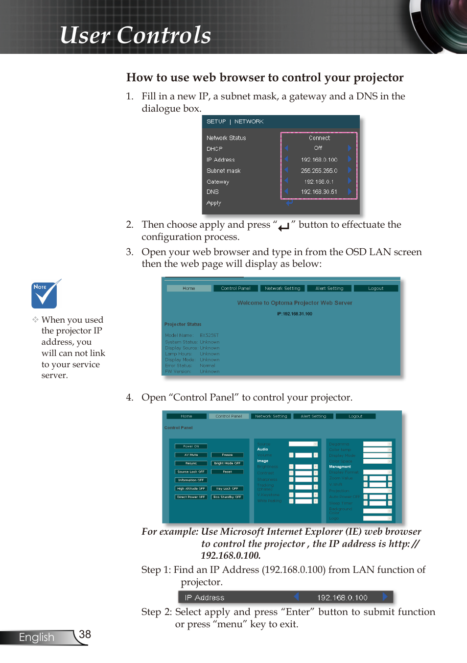 User controls | Optoma RMC-25key User Manual | Page 38 / 58